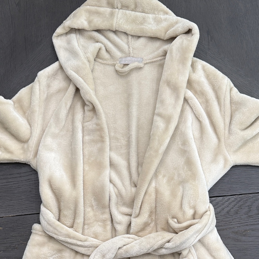 Summer & Rose Plush Beige Hooded Robe